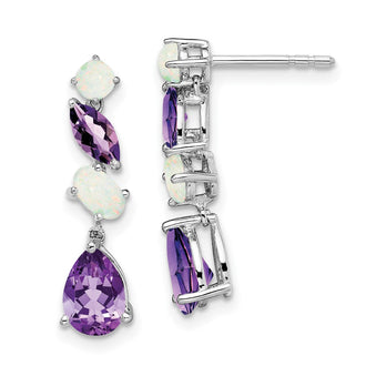 High-Quality 14K White Gold Amethyst & Opal Drop Earrings - Stylish Value