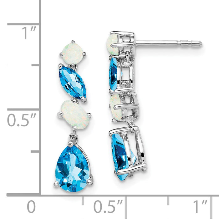 Buy Exclusive 14K White Gold Dangle Earrings with Blue Topaz & Opal Accents-4