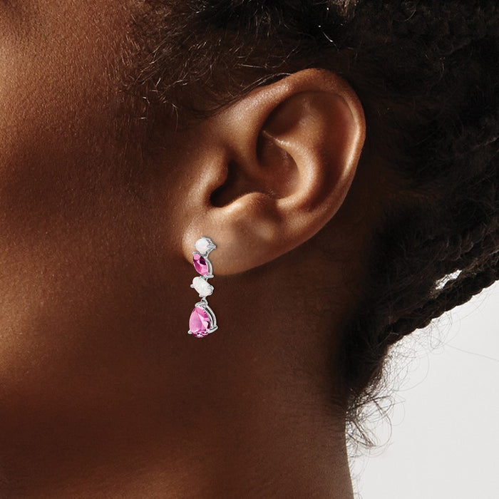 Buy Stylish 14K White Gold Dangle Earrings with Pink Sapphire & Opal-3