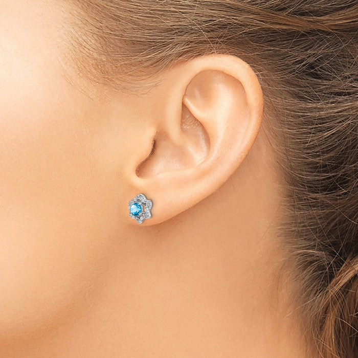 Shop Stylish 14K White Gold Blue Topaz & Diamond Stud Earrings - 1.5" Value-3