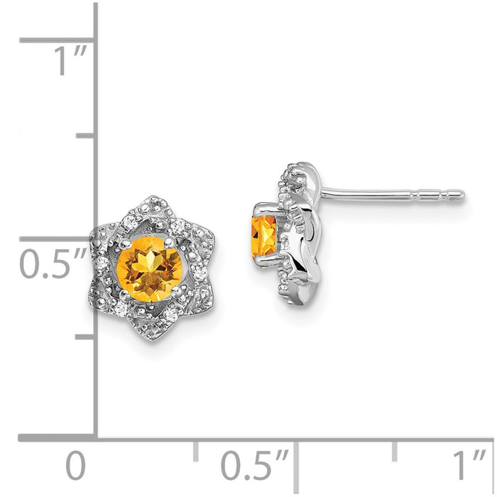 High-Quality 14K White Gold Citrine & Diamond Stud Earrings - Affordable Luxury-4