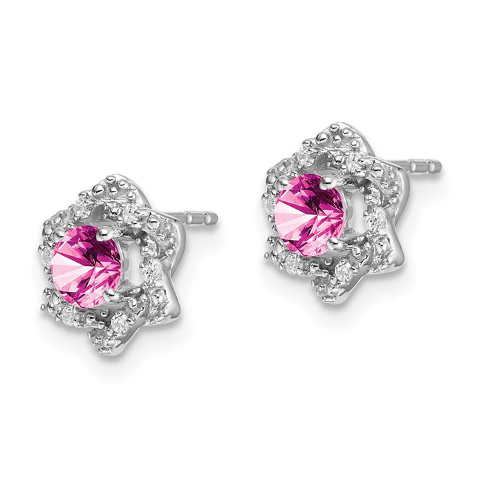 Shop Stylish 14K White Gold Stud Earrings with Pink Sapphire & Diamonds-2