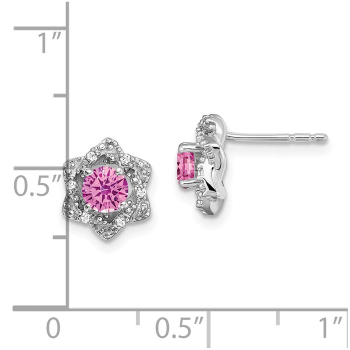 Shop Stylish 14K White Gold Stud Earrings with Pink Sapphire & Diamonds-4
