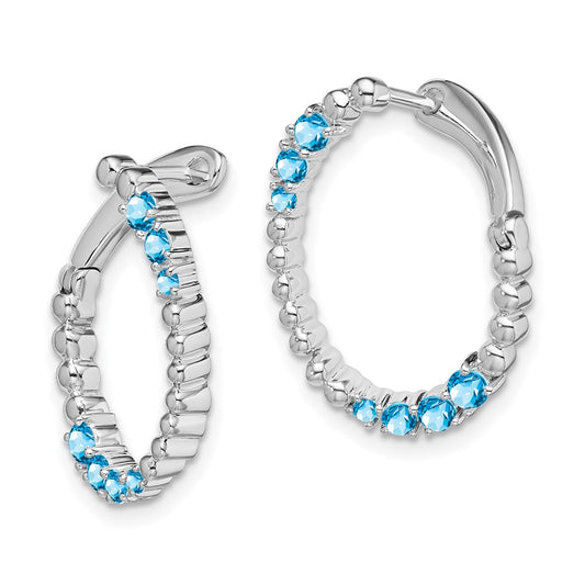 High-Quality 14K White Gold Oval Hoop Earrings with Blue Topaz - Stylish Value!