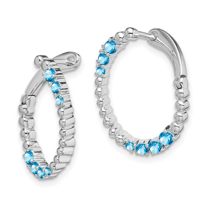 High-Quality 14K White Gold Oval Hoop Earrings with Blue Topaz - Stylish Value!-2