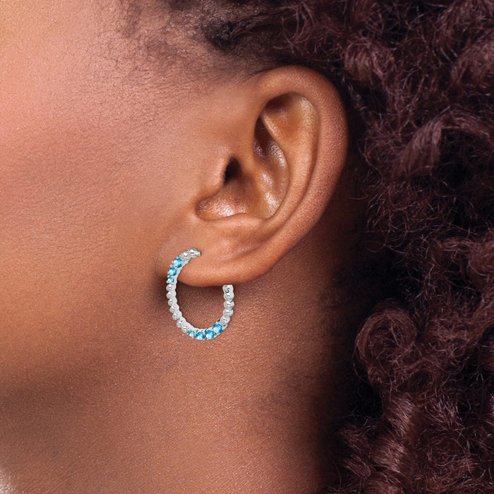 High-Quality 14K White Gold Oval Hoop Earrings with Blue Topaz - Stylish Value!-3