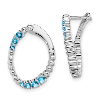 High-Quality 14K White Gold Oval Hoop Earrings with Blue Topaz - Stylish Value!