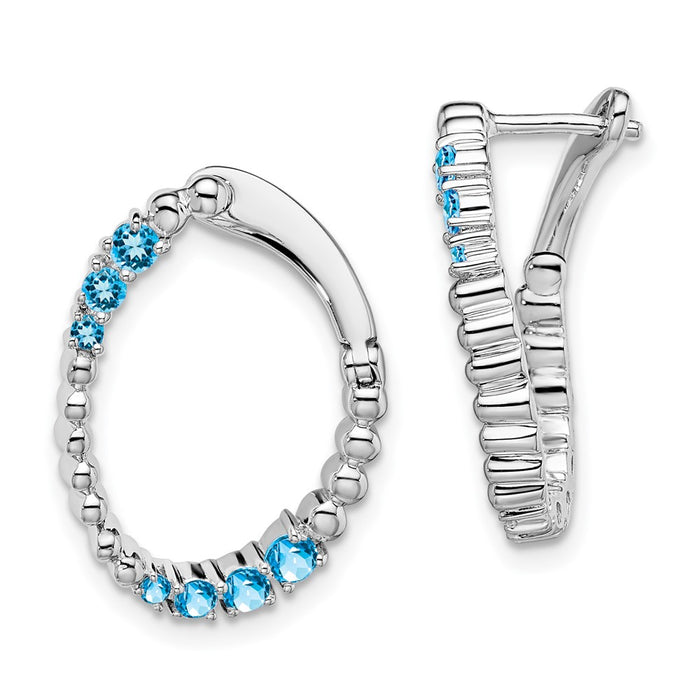 High-Quality 14K White Gold Oval Hoop Earrings with Blue Topaz - Stylish Value!-1