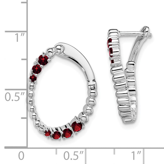 High-Quality 14K White Gold Oval Hoop Earrings with Garnet Accents - Stylish Value-4
