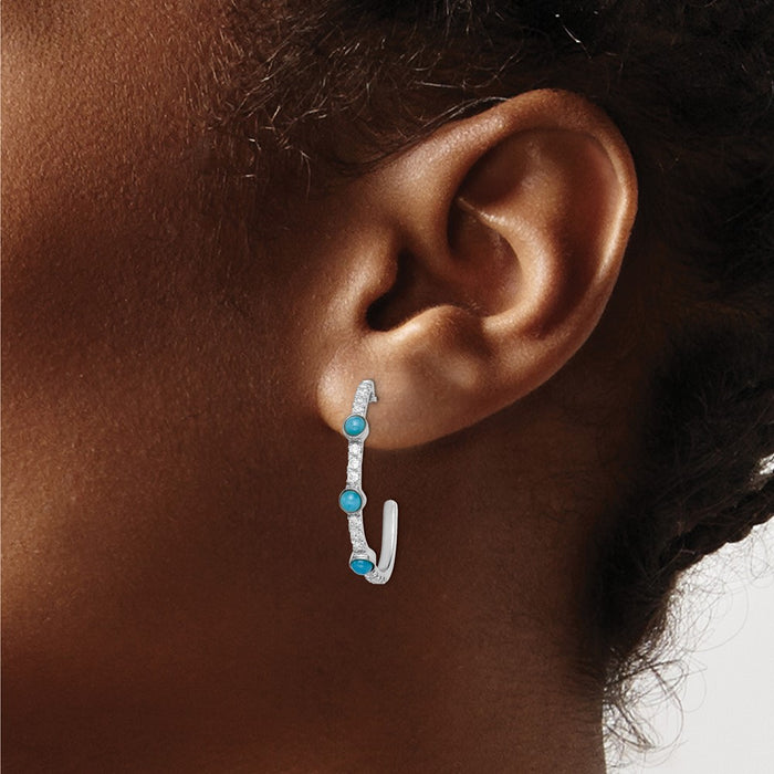 Buy Exclusive 14K White Gold J-Hoop Earrings with Turquoise & Topaz Accents-3