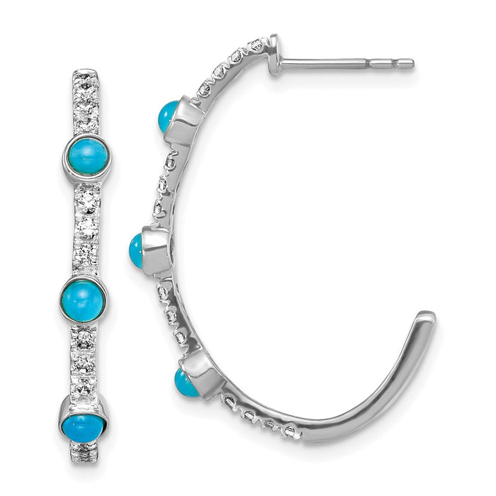 Buy Exclusive 14K White Gold J-Hoop Earrings with Turquoise & Topaz Accents-1