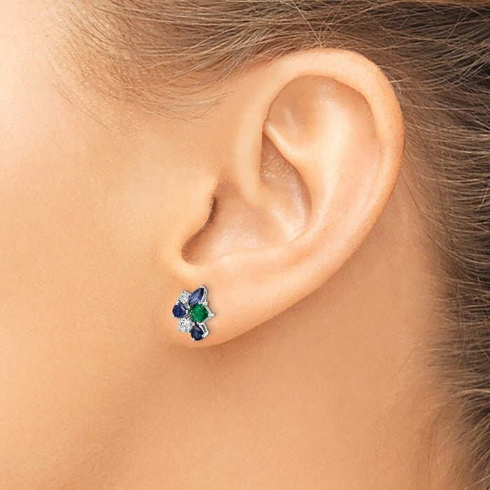 High-Quality 14K White Gold Lab Grown Diamond & Emerald Earrings - 1/5 Carat Value-3