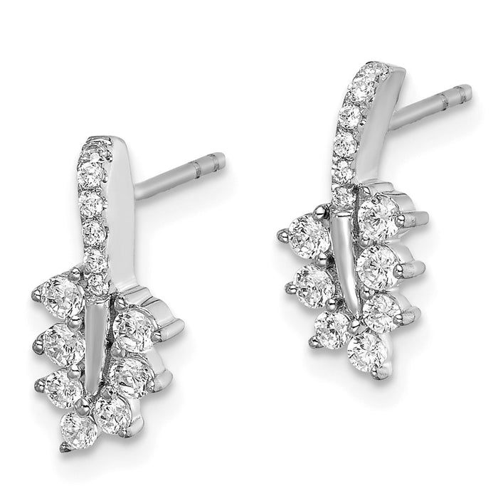 Designer 14K White Gold Leaf Post Earrings - 3/8 Carat Lab-Grown Diamonds, Affordable Luxury-2