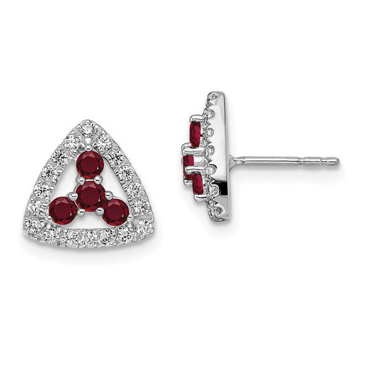 Buy 14K White Gold Triangle Earrings - 3/8 Carat Lab-Grown Diamond & Ruby, Stylish Value