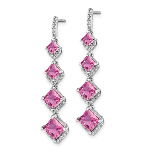 Shop Stylish 14K White Gold Dangle Earrings with 1/3 Carat Lab-Grown Diamond & Pink Sapphire