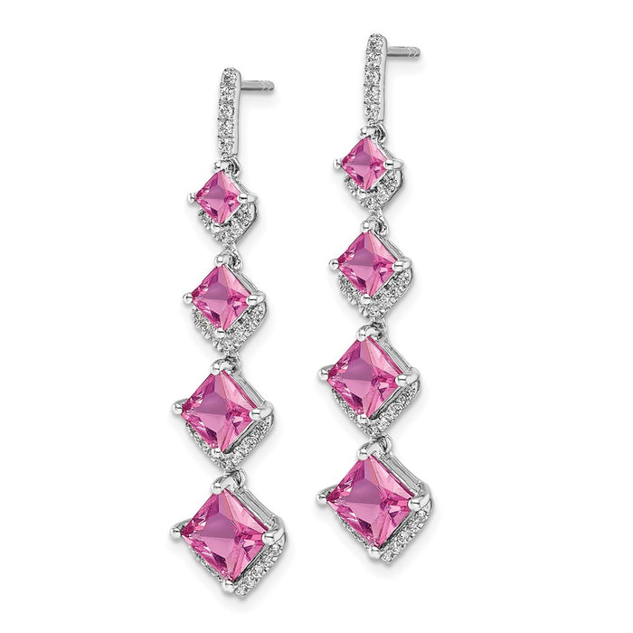 Shop Stylish 14K White Gold Dangle Earrings with 1/3 Carat Lab-Grown Diamond & Pink Sapphire-2