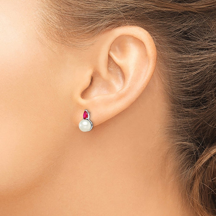 Shop Stylish 14K White Gold Freshwater Pearl & Ruby Stud Earrings - Luxury Value-3