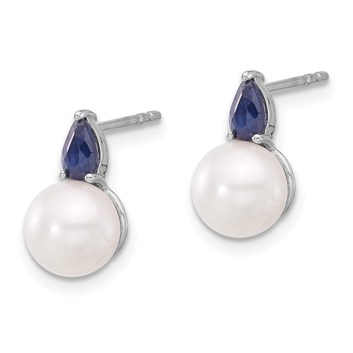 High-Quality 14K White Gold Freshwater Pearl & Sapphire Stud Earrings - Luxury Value!-2
