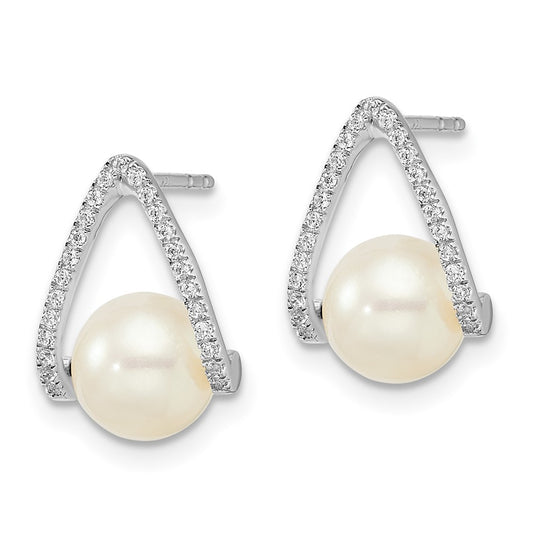 Shop Stylish 14K White Gold Freshwater Pearl Stud Earrings - 8mm Elegance