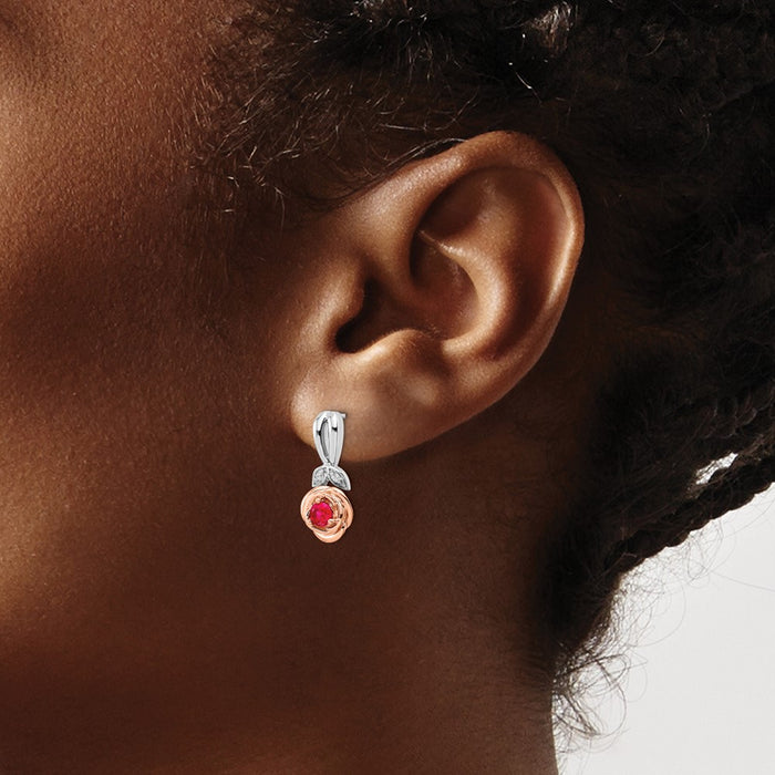 Designer 14K Two-Tone Ruby & Diamond Floral Stud Earrings - Stylish Value-4