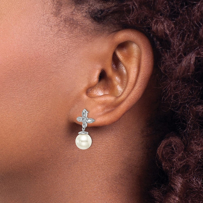 Shop Designer 14K White Gold Butterfly Stud Earrings with Pearl & Diamond | Affordable Luxury-3