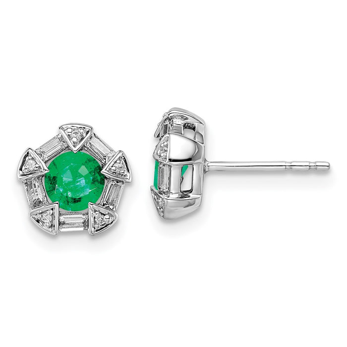 Shop 14K White Gold Emerald & Diamond Stud Earrings - Stylish Luxury Value-1
