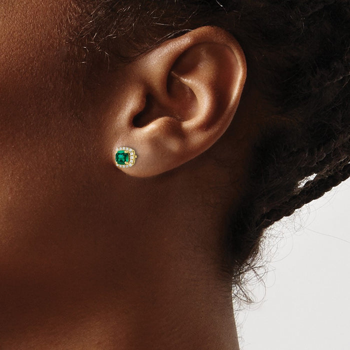 Exclusive 10K Lab-Grown Diamond & Created Emerald Halo Earrings - Stylish Value-3