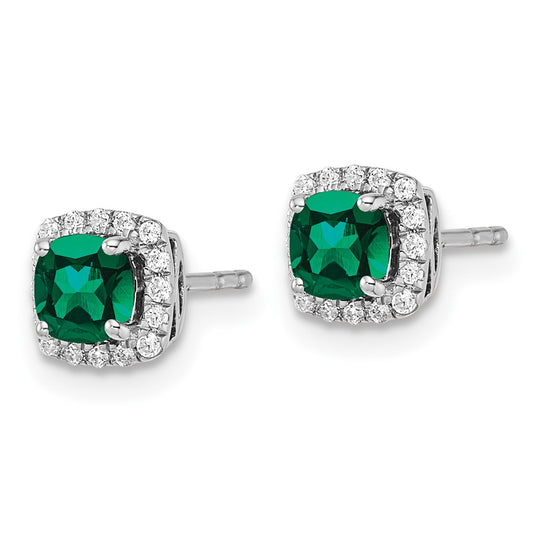 Shop Stylish 10K White Gold Lab-Grown Diamond & Emerald Halo Earrings - 1/10 Carat