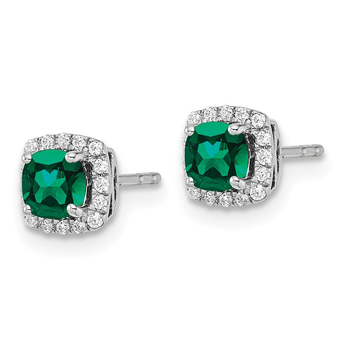 Shop Stylish 10K White Gold Lab-Grown Diamond & Emerald Halo Earrings - 1/10 Carat-2