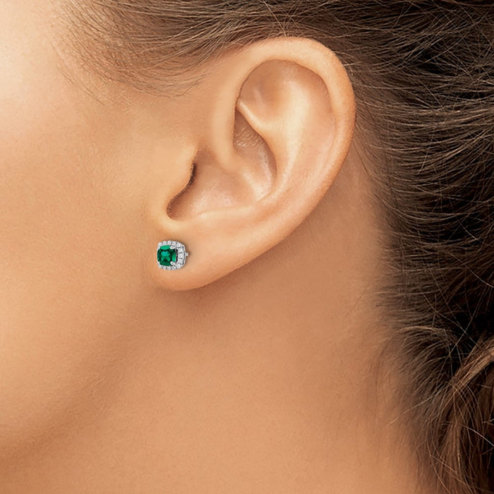 Shop Stylish 10K White Gold Lab-Grown Diamond & Emerald Halo Earrings - 1/10 Carat-3