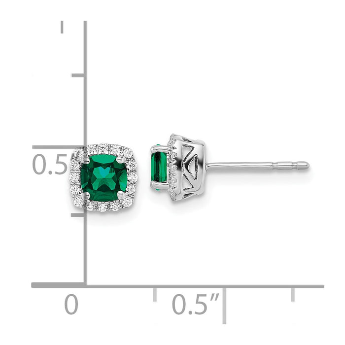 Shop Stylish 10K White Gold Lab-Grown Diamond & Emerald Halo Earrings - 1/10 Carat-4
