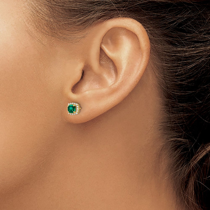 Shop Stylish 14K Gold Earrings with Lab Grown Diamonds & Created Emeralds - 1/10 Carat-3