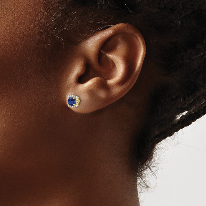 Shop Exclusive 10K Lab Grown Diamond & Created Sapphire Halo Earrings - 1/10 Carat-3