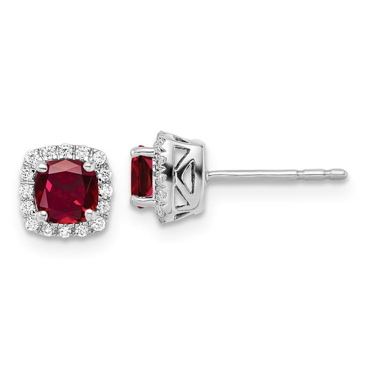 Buy Stylish 14K White Gold Square Halo Earrings with 1/10 Carat Diamond & Ruby