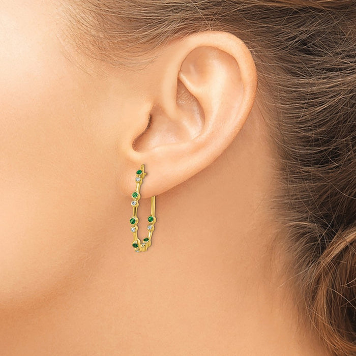 Exclusive 14K Gold Emerald Hoop Earrings with 1/5 Carat Lab-Grown Diamonds-3