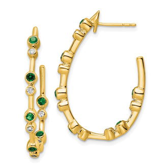 Exclusive 14K Gold Emerald Hoop Earrings with 1/5 Carat Lab-Grown Diamonds
