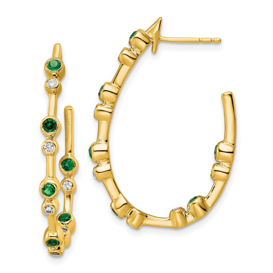 Exclusive 14K Gold Emerald Hoop Earrings with 1/5 Carat Lab-Grown Diamonds