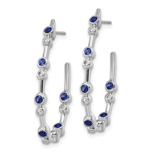Shop High-Quality 14K White Gold Hoop Earrings with 1/5 Carat Diamond & Sapphire - Stylish Luxury!