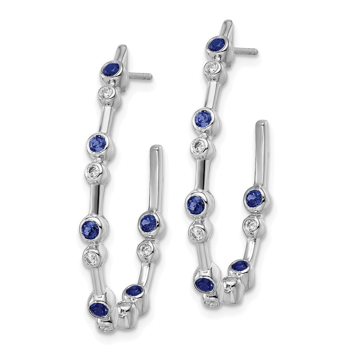 Shop High-Quality 14K White Gold Hoop Earrings with 1/5 Carat Diamond & Sapphire - Stylish Luxury!-2