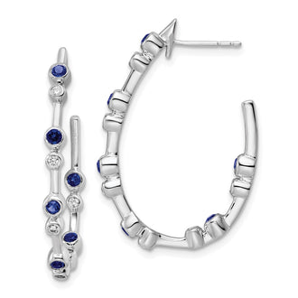 Shop High-Quality 14K White Gold Hoop Earrings with 1/5 Carat Diamond & Sapphire - Stylish Luxury!