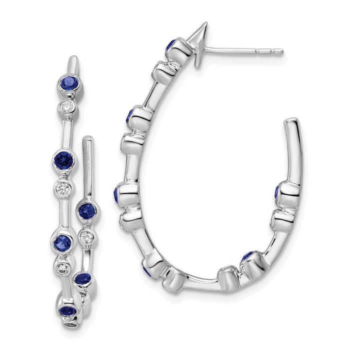 Shop High-Quality 14K White Gold Hoop Earrings with 1/5 Carat Diamond & Sapphire - Stylish Luxury!-1