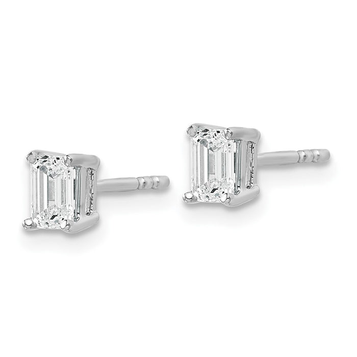 Shop Exclusive 14K White Gold Emerald Stud Earrings - 2/3 ct Lab Grown Diamonds, Stylish Heavyweight Design-2