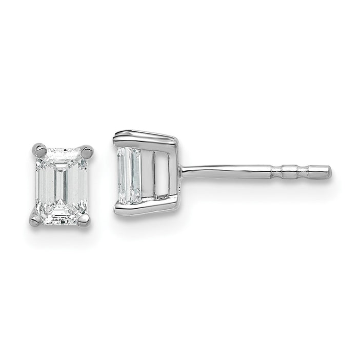 Shop Exclusive 14K White Gold Emerald Stud Earrings - 2/3 ct Lab Grown Diamonds, Stylish Heavyweight Design-1