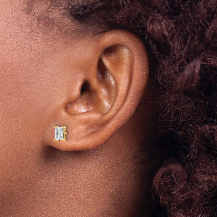 Exclusive 14K Yellow Gold 1.5 ctw Lab-Grown Diamond Emerald Stud Earrings-3