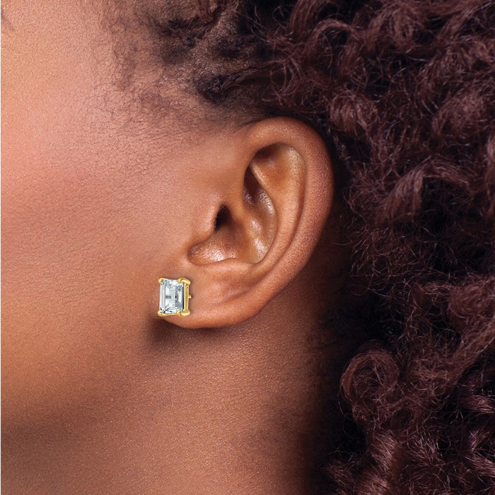 High-Quality 14K Gold Emerald Cut Stud Earrings - 5 ct Lab-Grown Diamonds, Stylish Design-3