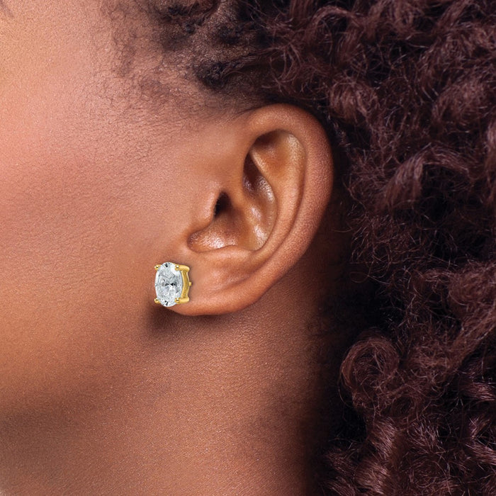 Buy Stylish 14K Yellow Gold 4 Carat Lab-Grown Diamond Oval Stud Earrings-3
