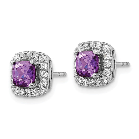 Buy Exclusive 14K White Gold Halo Earrings with Amethyst & 3/8 Carat Diamond