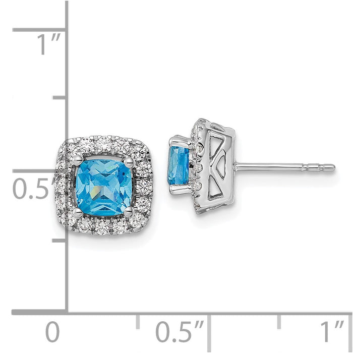 High-Quality 14K White Gold Halo Earrings with 3/8 Carat Diamond & Blue Topaz-4