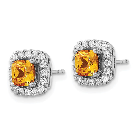 Exclusive 14k White Gold Halo Earrings with 3/8 Carat Diamonds & Citrine