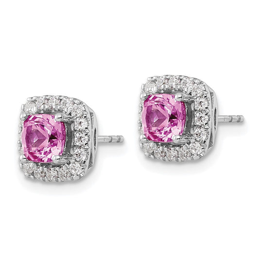 Buy Designer 14K White Gold Halo Earrings with 3/8 Carat Lab Diamonds & Pink Sapphires - Affordable Luxury!
